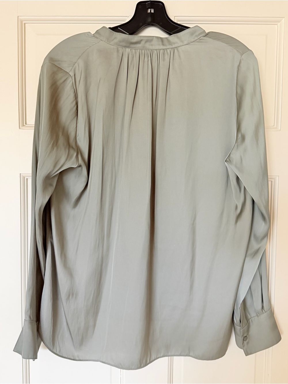 Zadig & Voltaire Tink Satin Sage Green V-Neck Long-Sleeve top - Picture 3 of 4